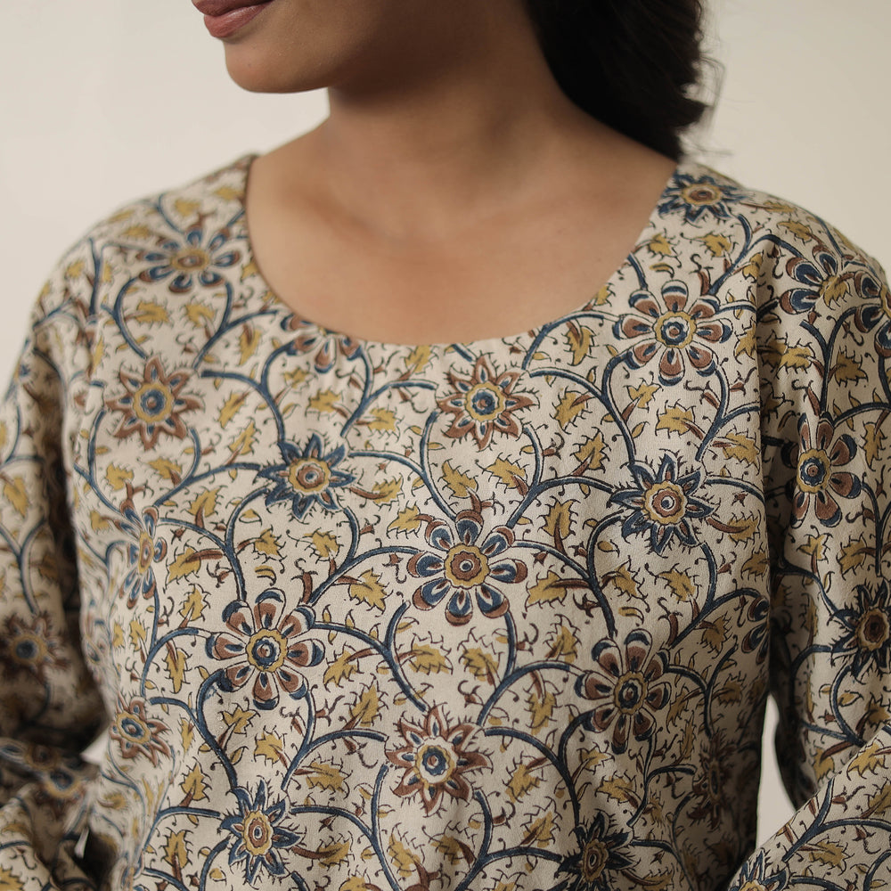 Beige - Block Printed Cotton Kalamkari Co-ord Set 02