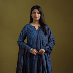 Natural Dyed Hand Block Bagh Print Cotton Suit Set with Dupatta for Women 14