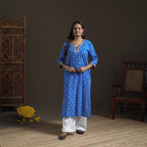Gota Work Bandhani Tie-Dye Cotton Straight Long Kurta for Women 19