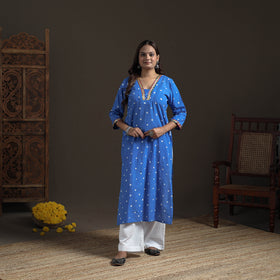 Gota Work Bandhani Tie-Dye Cotton Straight Long Kurta for Women 19