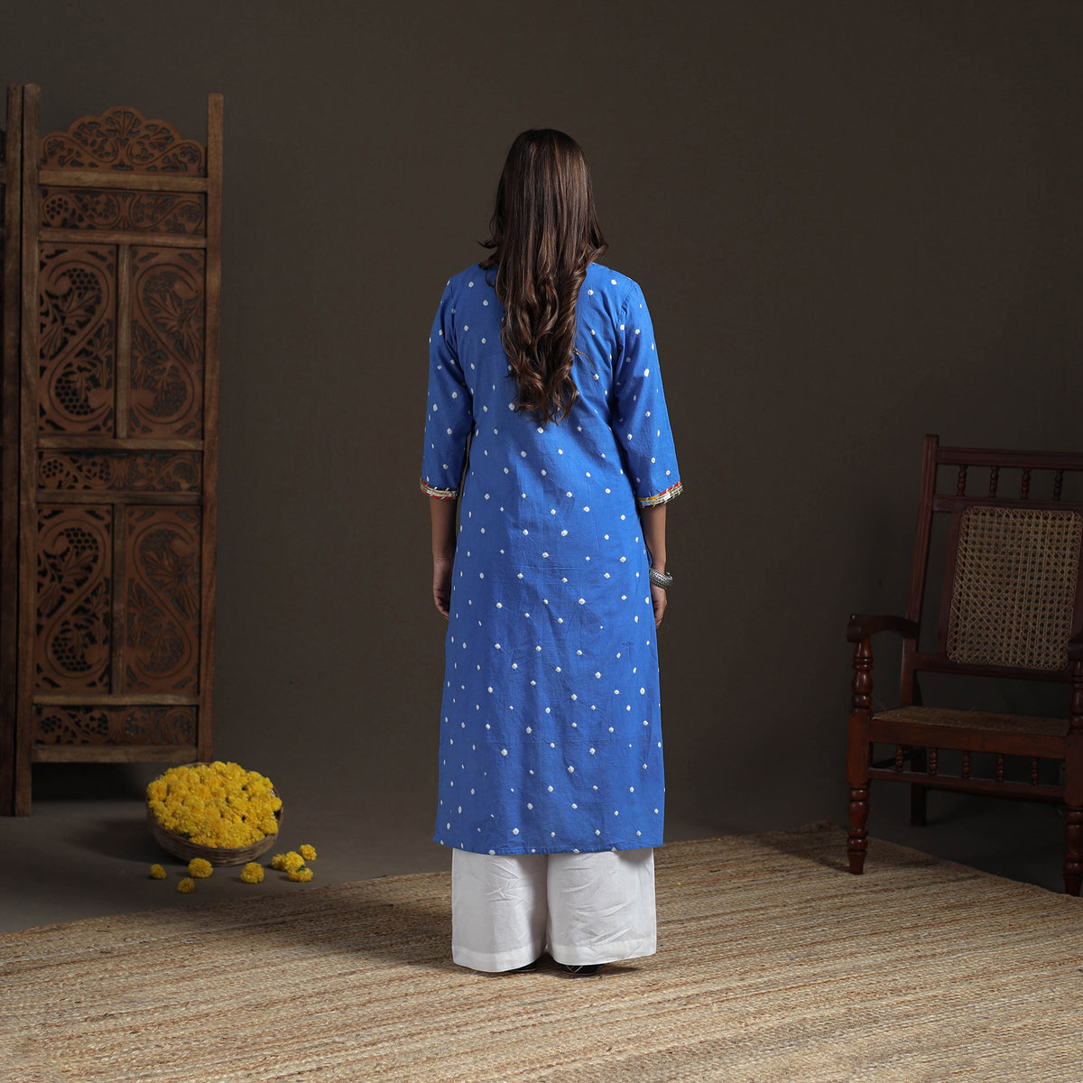 Gota Work Bandhani Tie-Dye Cotton Straight Long Kurta for Women 19