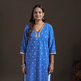 Gota Work Bandhani Tie-Dye Cotton Straight Long Kurta for Women 19
