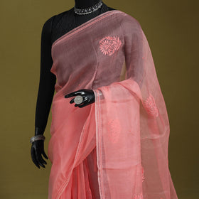 Pink - hand embroidered organza silk beadwork chikankari