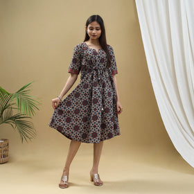 Buy Block Print Cotton Flared Multicolor Short Ajrakh Dress