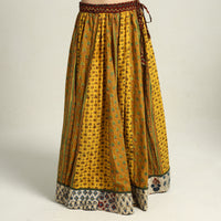 Yellow - Ajrakh Block Printed 24 Kali Patchwork Cotton Long Skirt 04