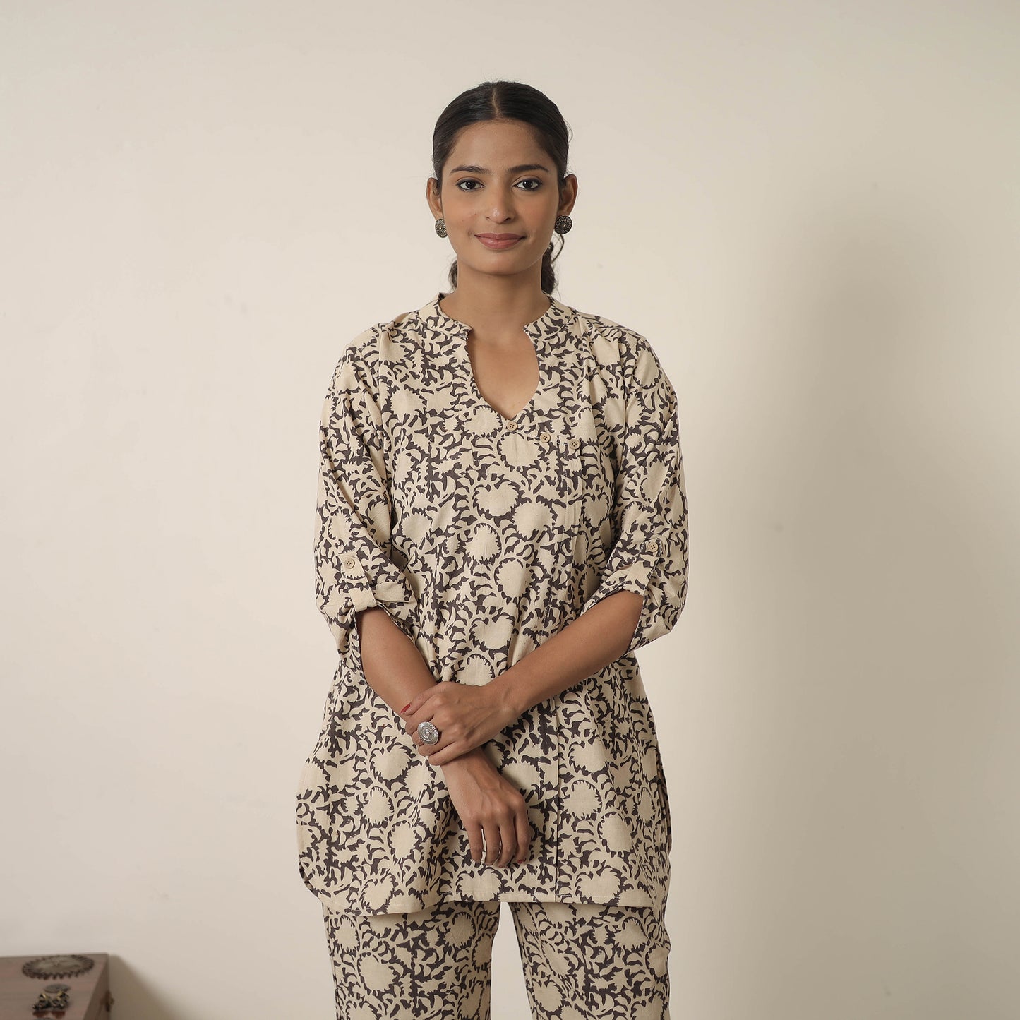 Beige - Block Printed Cotton Kalamkari Co-ord Set 11