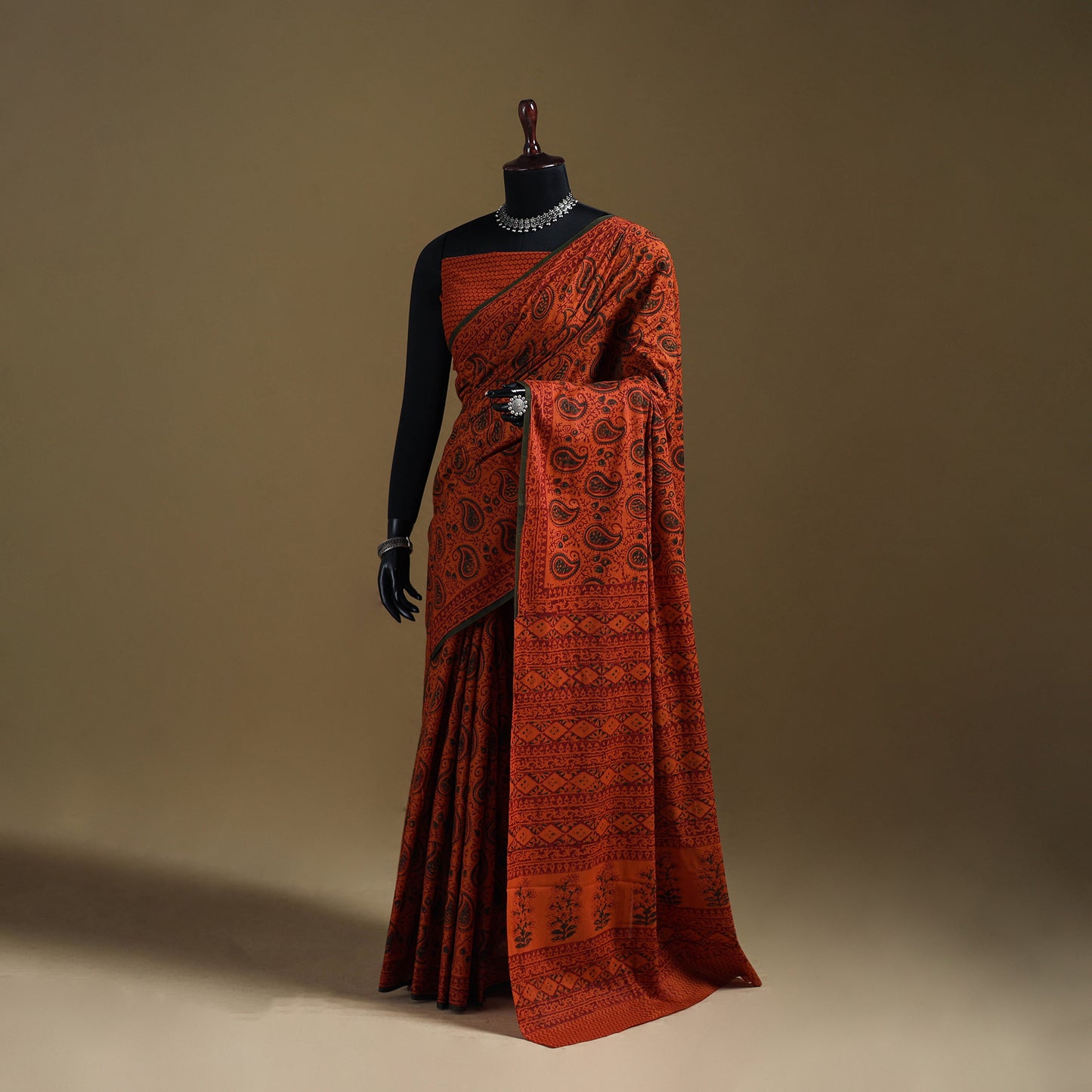 Orange - Gamthi Hand Block Print Pure Mul Cotton Saree with Blouse Piece 31