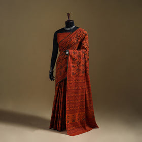 Orange - Gamthi Hand Block Print Pure Mul Cotton Saree with Blouse Piece 31