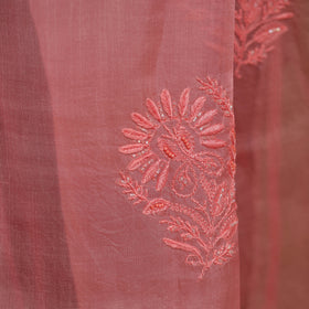 Pink - hand embroidered organza silk beadwork chikankari