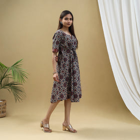 Buy Block Print Cotton Flared Multicolor Short Ajrakh Dress