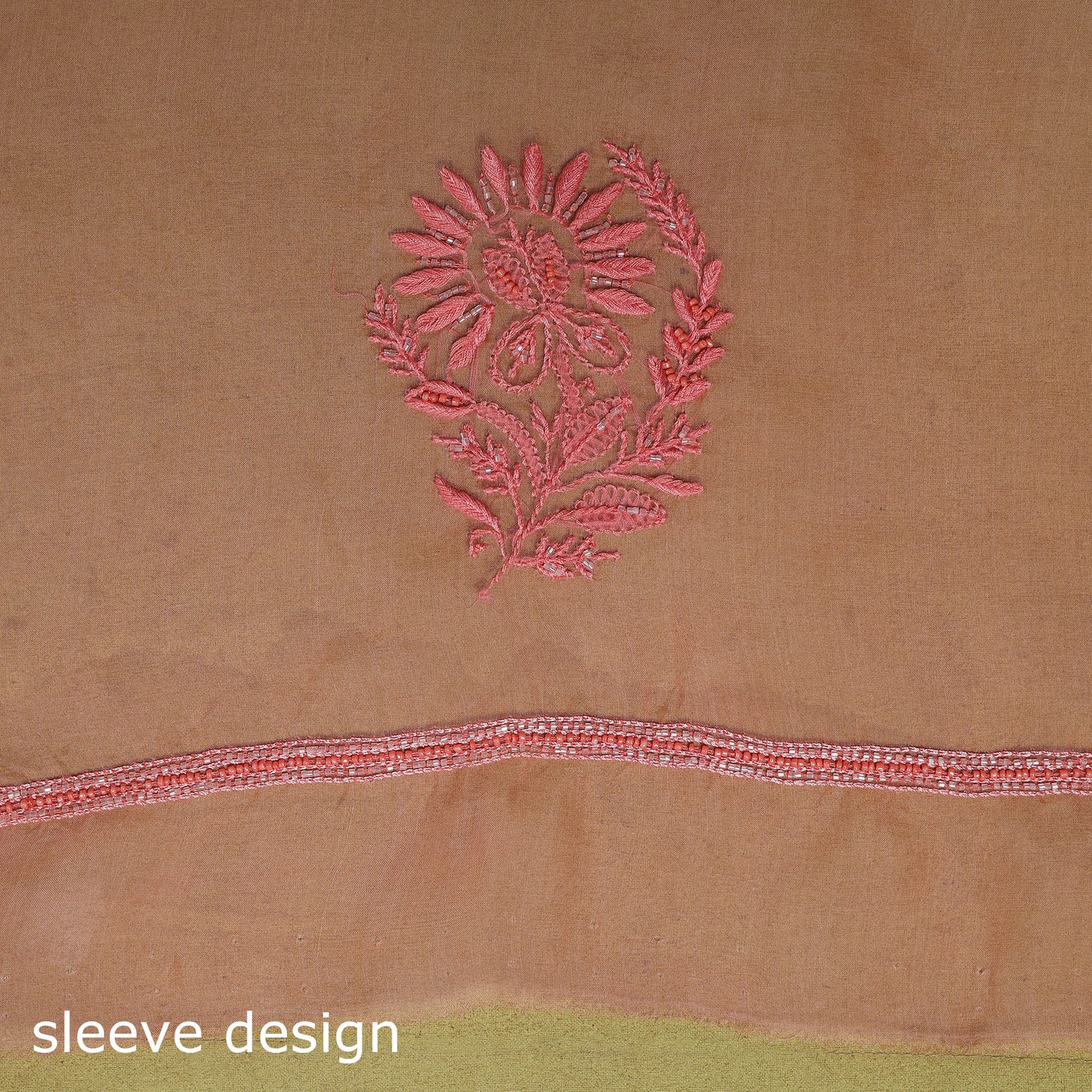 Pink - hand embroidered organza silk beadwork chikankari