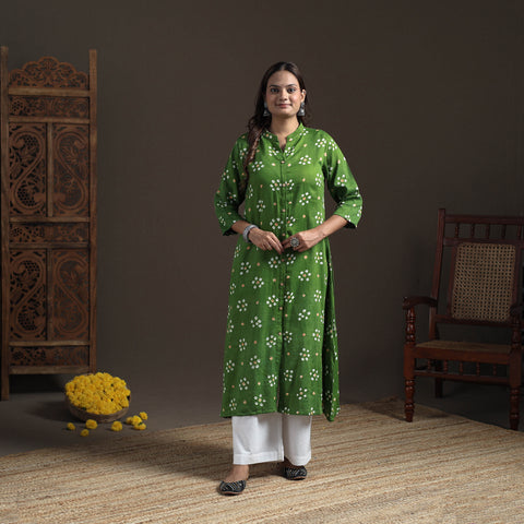 Bandhani Tie-Dye Cotton A-Line Long Kurta for Women 22