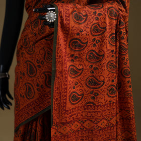 Orange - Gamthi Hand Block Print Pure Mul Cotton Saree with Blouse Piece 31