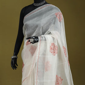 White - hand embroidered organza silk beadwork chikankari