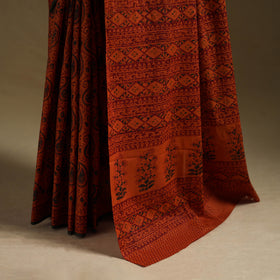 Orange - Gamthi Hand Block Print Pure Mul Cotton Saree with Blouse Piece 31