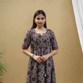 Buy Block Print Cotton Flared Multicolor Short Ajrakh Dress