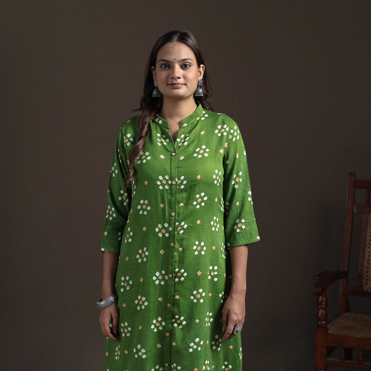 Bandhani Tie-Dye Cotton A-Line Long Kurta for Women 22
