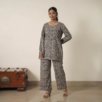 Grey - Block Printed Cotton Kalamkari Co-ord Set 01