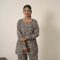 Grey - Block Printed Cotton Kalamkari Co-ord Set 01