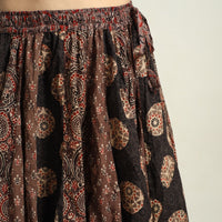 Brown - Ajrakh Block Printed 24 Kali Patchwork Cotton Long Skirt 05