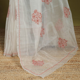 White - hand embroidered organza silk beadwork chikankari