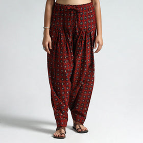 Red - Ajrakh Block Printed Cotton Elasticated Salwar 11
