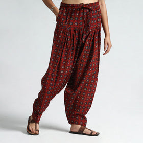 Red - Ajrakh Block Printed Cotton Elasticated Salwar 11