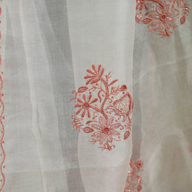 White - hand embroidered organza silk beadwork chikankari