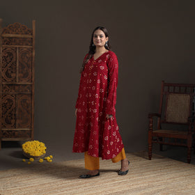 Bandhani Tie-Dye Cotton A-Line Long Kurta for Women 04
