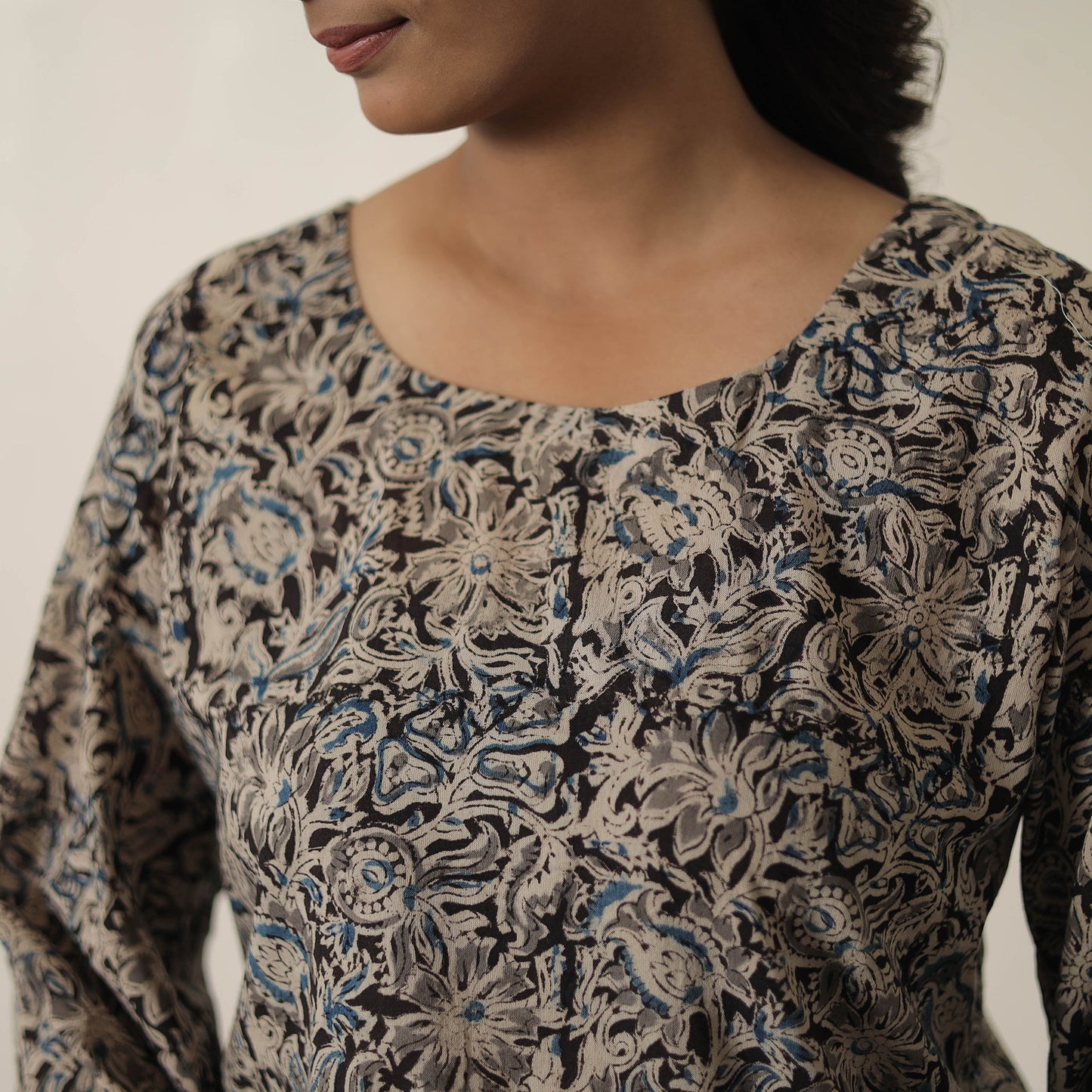 Grey - Block Printed Cotton Kalamkari Co-ord Set 01