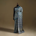 White - Gamthi Hand Block Print Pure Mul Cotton Saree with Blouse Piece 32