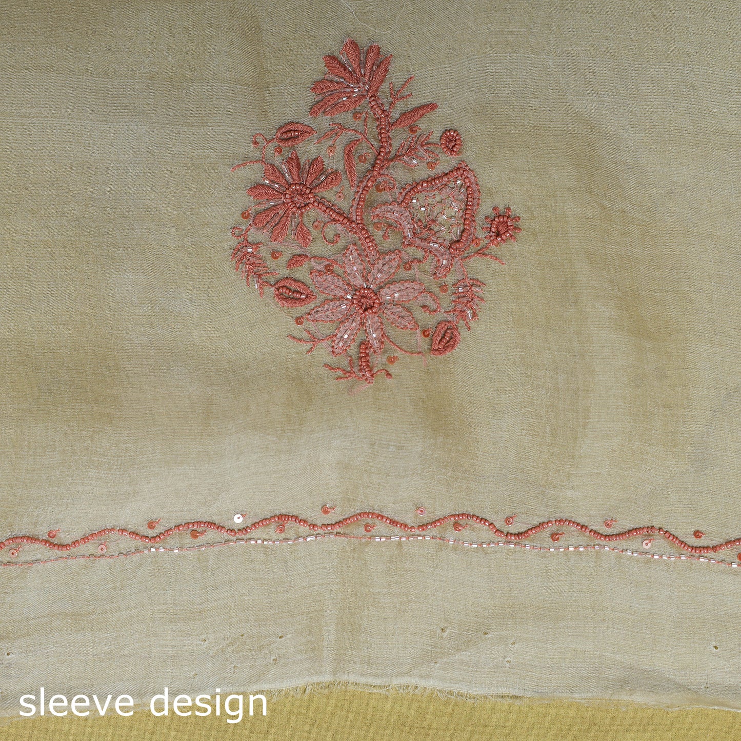 White - hand embroidered organza silk beadwork chikankari