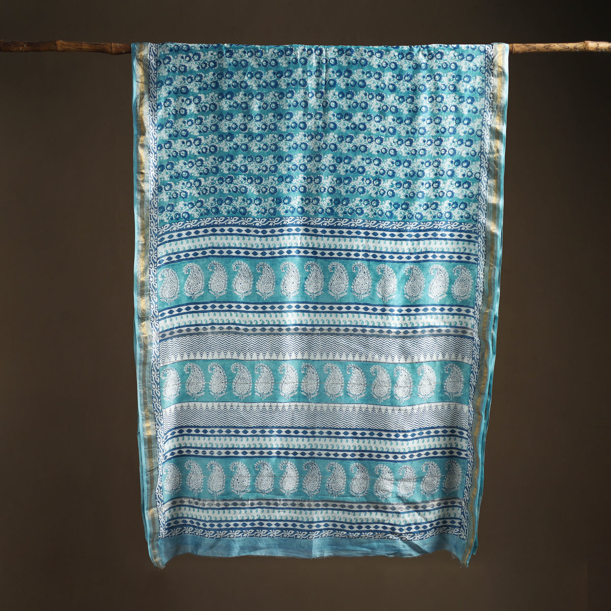 Bagh Hand Block Print Natural Dyed Maheshwari Silk Zari Border Saree 06