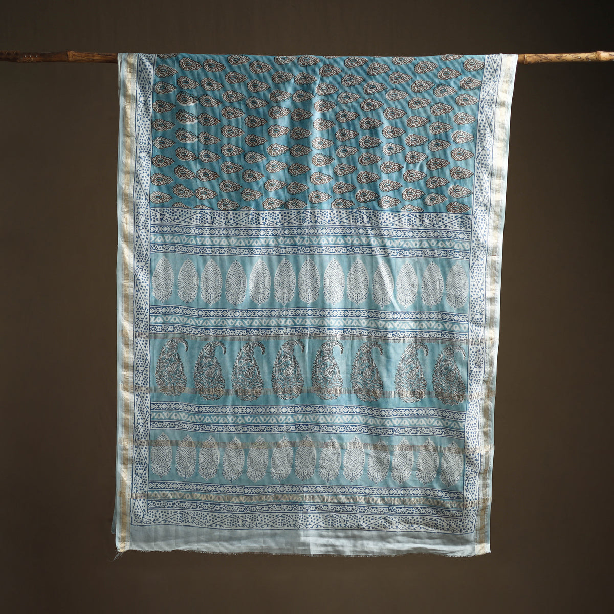 Bagh Hand Block Print Natural Dyed Maheshwari Silk Zari Border Saree 07