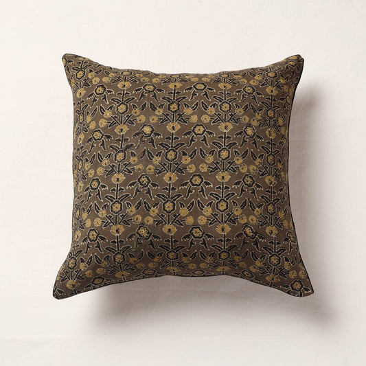 Brown - Ajrakh Block Printed Cotton Cushion Cover (16 x 16 in)