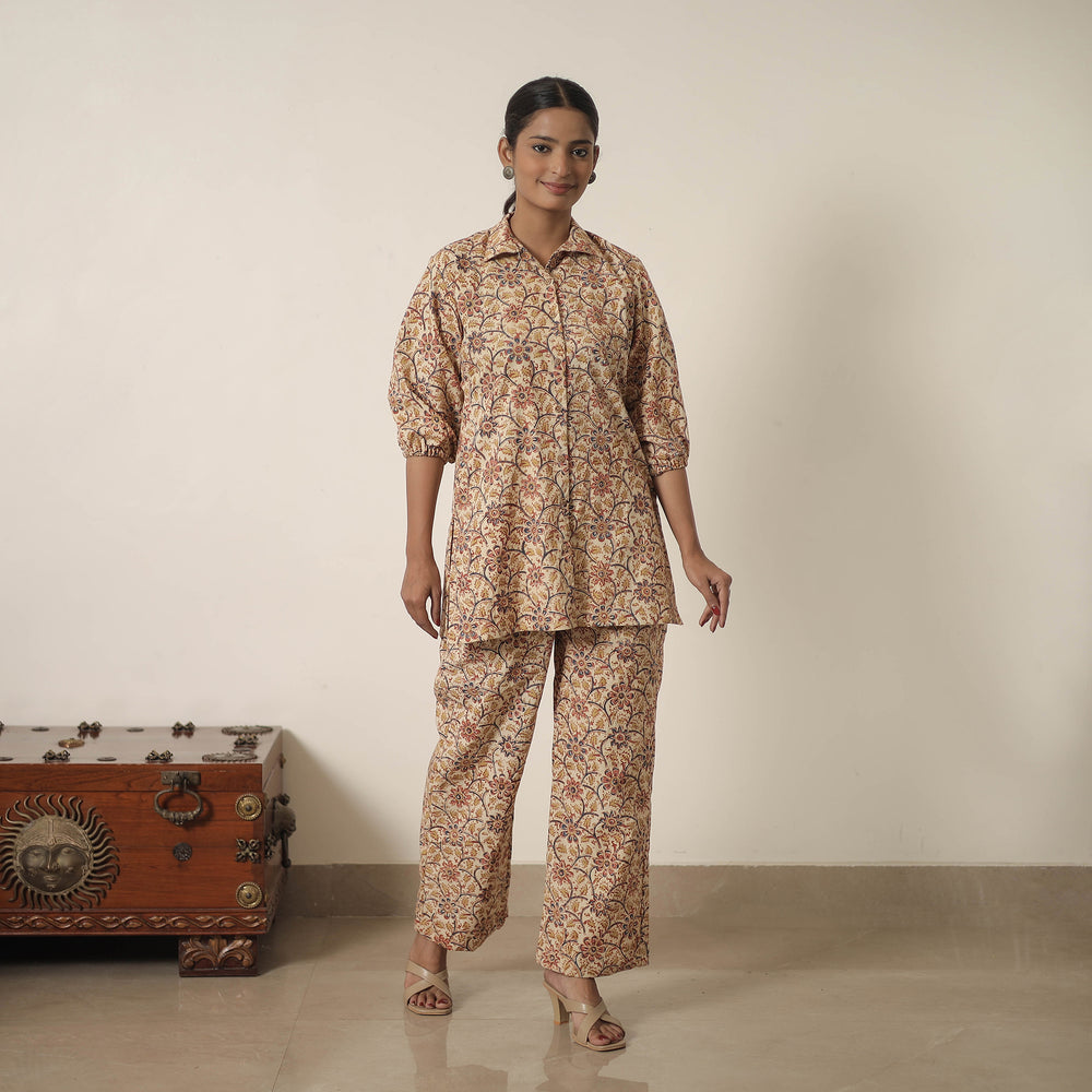 Beige - Block Printed Cotton Kalamkari Co-ord Set 06