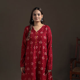 Bandhani Tie-Dye Cotton A-Line Long Kurta for Women 04