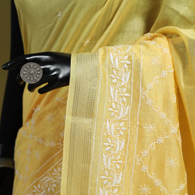 Yellow - hand embroidered chanderi silk zari border