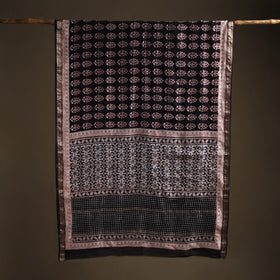 Bagh Hand Block Print Natural Dyed Maheshwari Silk Zari Border Saree 09