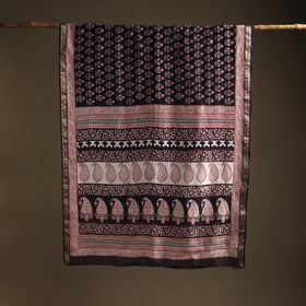 Bagh Hand Block Print Natural Dyed Maheshwari Silk Zari Border Saree 10