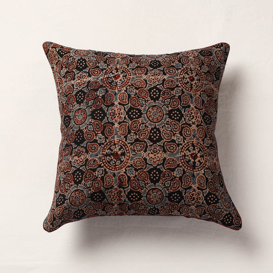 Brown - Ajrakh Block Printed Cotton Cushion Cover (16 x 16 in)