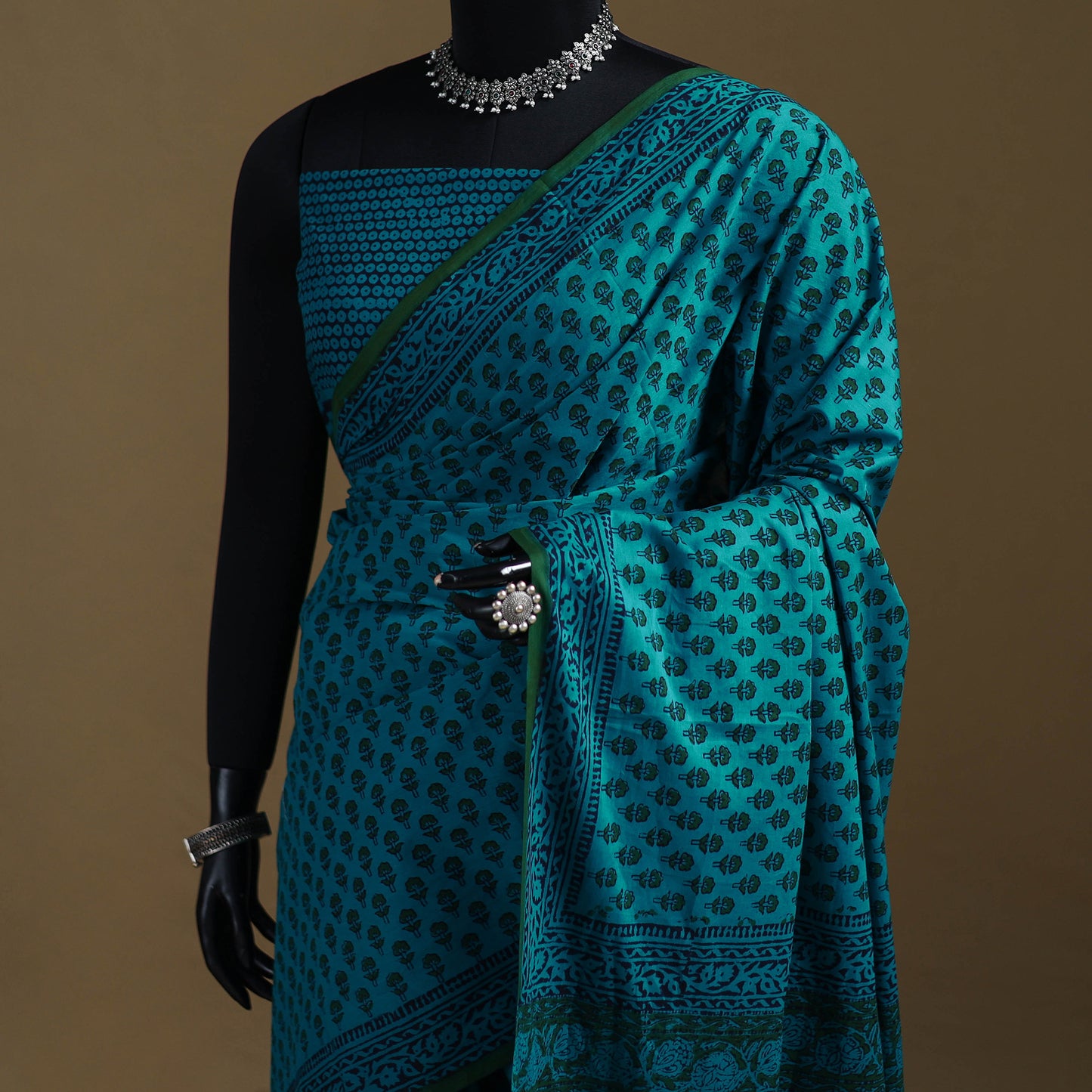 Green - Gamthi Hand Block Print Pure Mul Cotton Saree with Blouse Piece 33