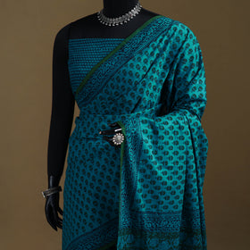 Green - Gamthi Hand Block Print Pure Mul Cotton Saree with Blouse Piece 33
