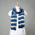 Buy Blue Block Printed Tagai Work Cotton Stole 