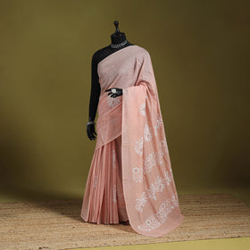 Pink - hand embroidered chanderi silk zari border