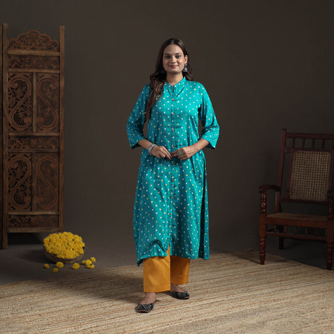 Bandhani Tie-Dye Cotton A-Line Long Kurta for Women 24
