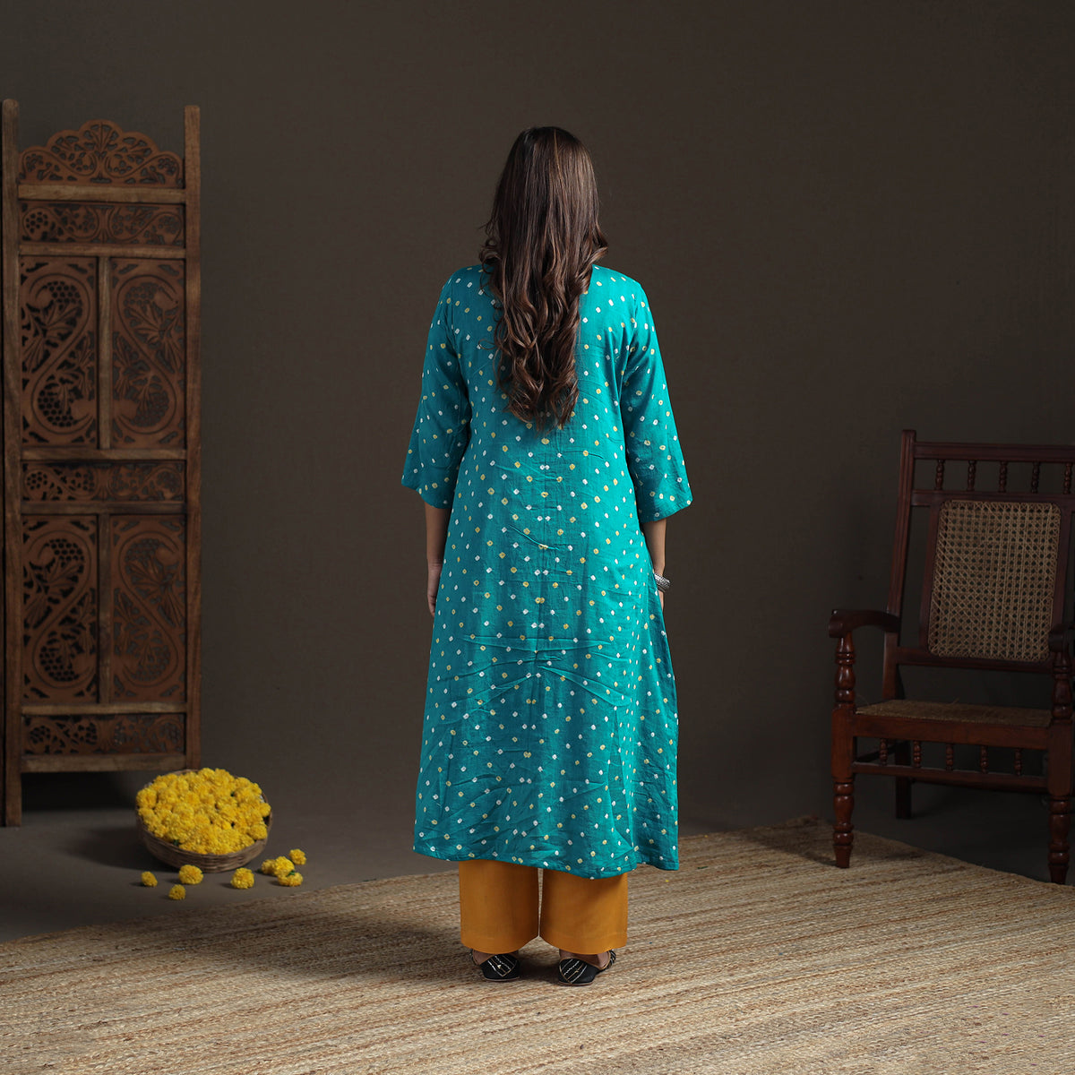 Bandhani Tie-Dye Cotton A-Line Long Kurta for Women 24