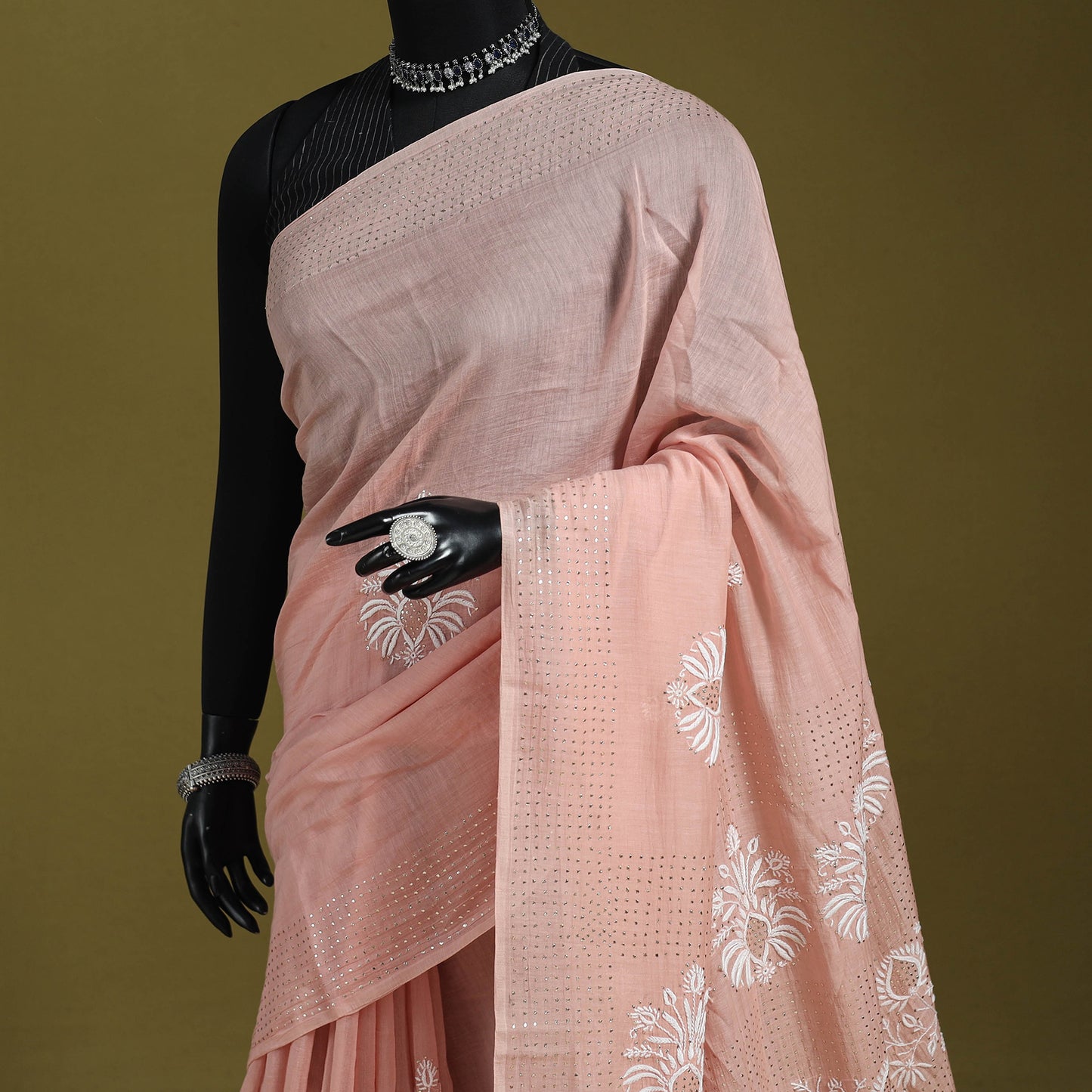 Pink - hand embroidered chanderi silk zari border