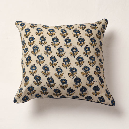 Beige - Ajrakh Block Printed Cotton Cushion Cover (16 x 16 in)