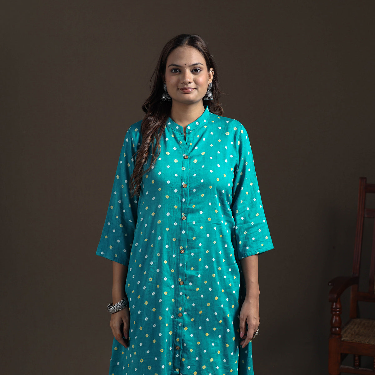 Bandhani Tie-Dye Cotton A-Line Long Kurta for Women 24